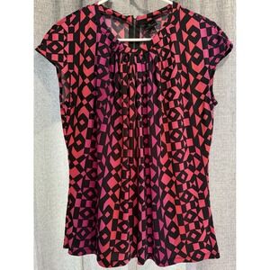 Worthington Blouse Womens Size Large Back Zip Cap Sleeve Career Bright Pleated